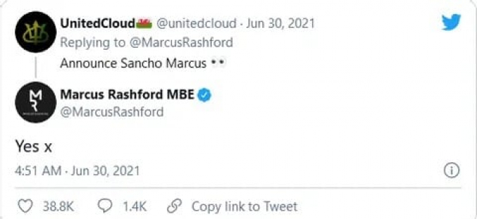 Rashford ngầm xác nhận Sancho gia nhập MU ngay Hè này