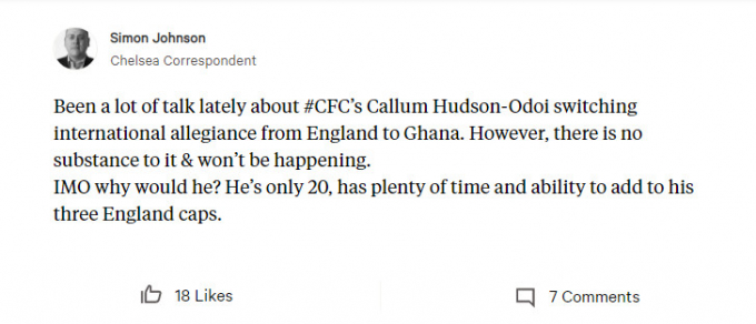Không có chuyện Hudson-Odoi từ bỏ màu áo đội tuyển Anh