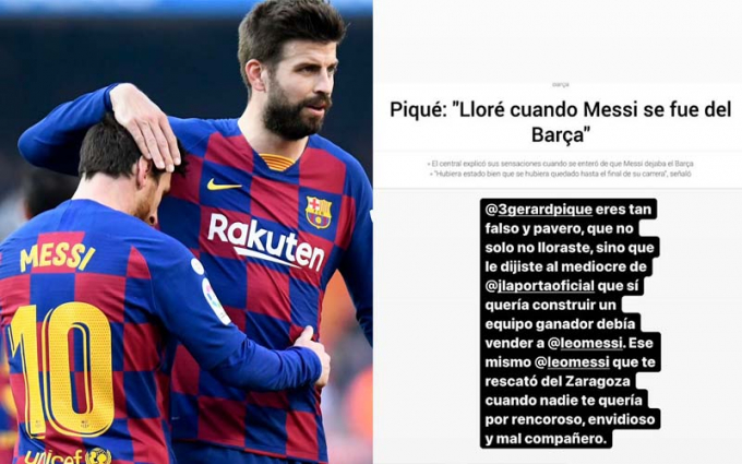 Pique bị tố đạo đức giả, xúi giục chủ tịch Laporta bán Messi