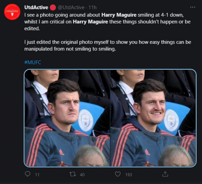 Thực hư hình ảnh Harry Maguire cười tươi khi M.U bại trận