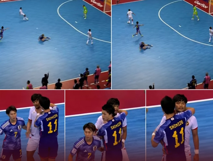 Bỏ bóng khi đối mặt thủ môn, sao futsal Indonesia được cầu thủ Nhật Bản ôm