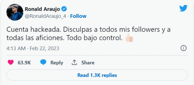 Ronald Araujo thẳng thừng chỉ trích Nacho Fernandez trên mạng xã hội