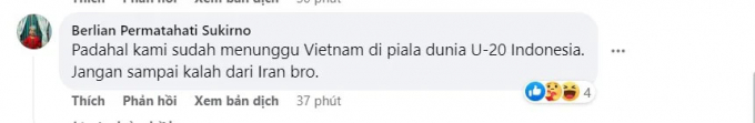 CĐV Indonesia phản ứng bất ngờ khi U20 Việt Nam bị loại